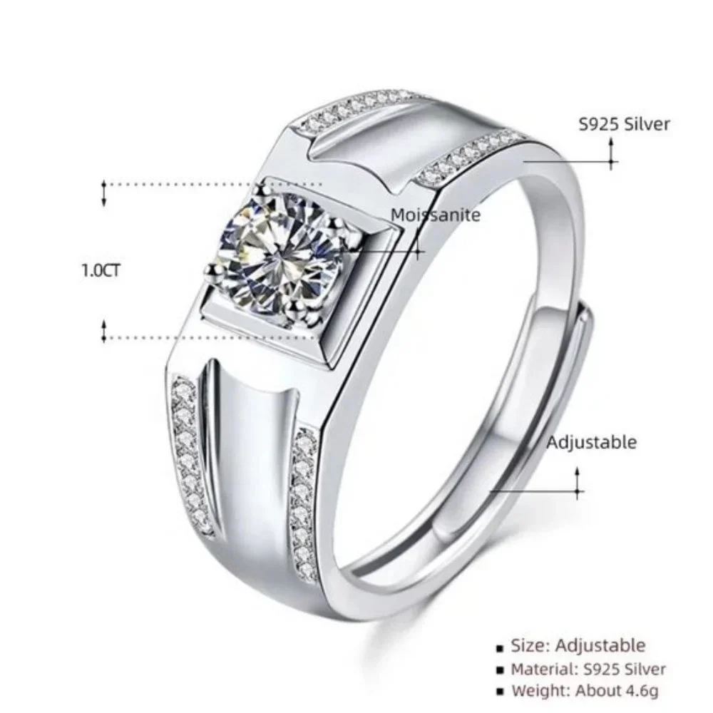 Certified 1ct. t.w. Moissanite Diamond Mens Engagement Ring NEW